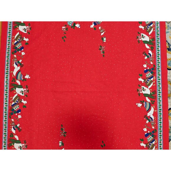 Vintage Sunweave Tablecloth Red Christmas Holiday Geese Holly Rectangular 102x60 - Picture 7 of 10